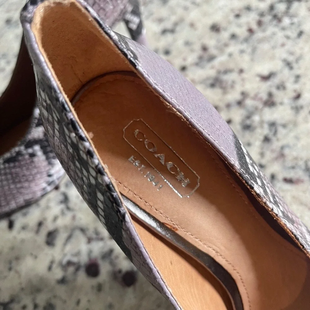 Coach Snakeskin Pumps Womens 6.5 B Lavender Black Pointed Toe Stiletto Heels